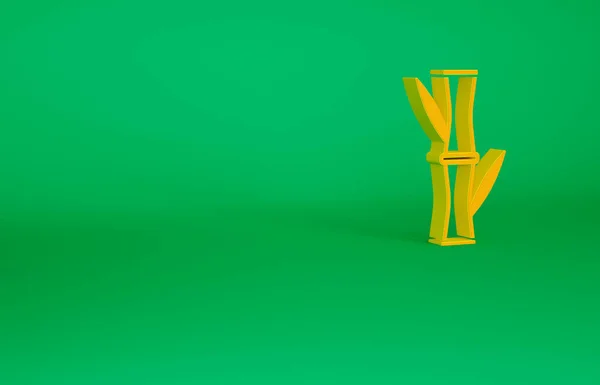Oranžová ikona bambusu izolovaná na zeleném pozadí. Minimalismus. 3D ilustrace 3D vykreslení — Stock fotografie
