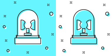 Siyah çizgi Flasher siren simgesi yeşil ve beyaz arkaplanda izole edildi. Acil durum sireni. Rastgele dinamik şekiller. Vektör