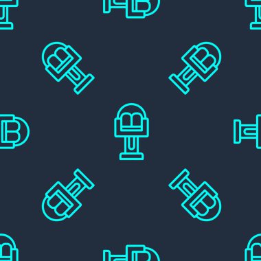 Yeşil Çizgi Çekim Atlıkarınca simgesi mavi arkaplanda izole edilmiş pürüzsüz desen. Eğlence parkı. Çocuklar için eğlence parkı, eğlence parkı. Vektör