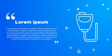 Mavi arkaplanda beyaz çizgi telsiz ikonu izole edildi. Taşınabilir radyo vericisi simgesi. Radyo alıcı-vericisi işareti. Vektör