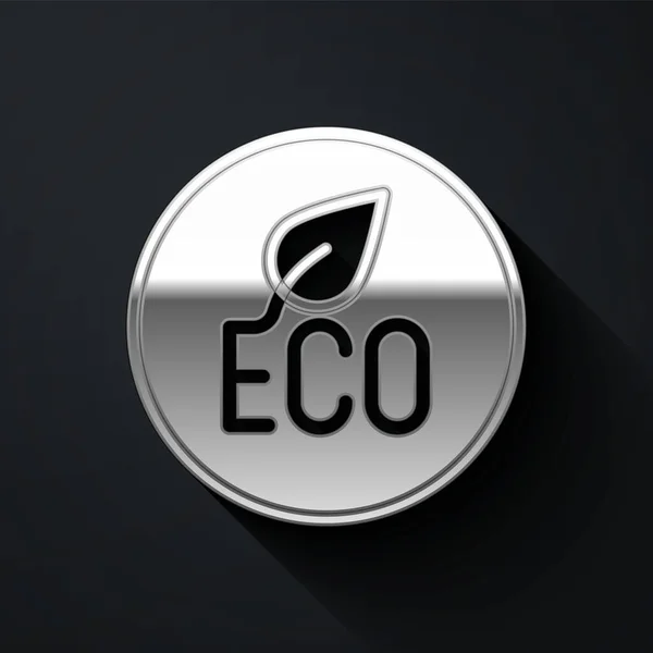 Silver Leaf Eco Σύμβολο Εικονίδιο Απομονώνονται Μαύρο Φόντο Banner Label — Διανυσματικό Αρχείο