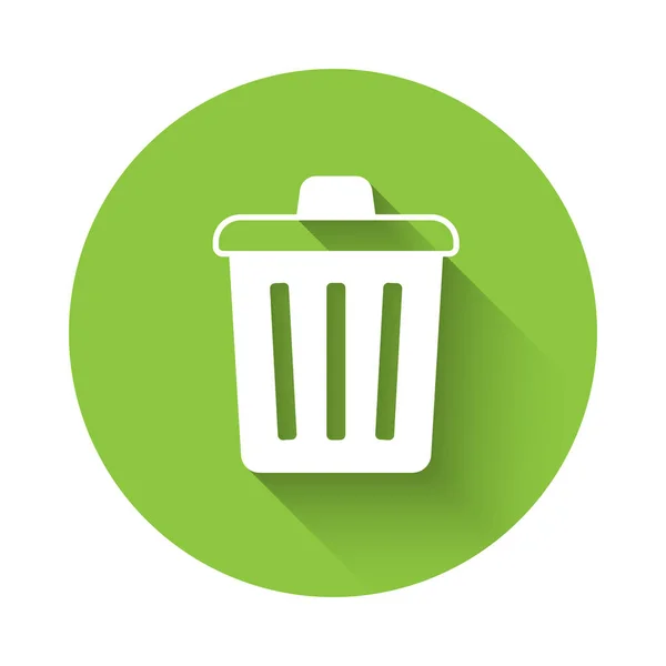 White Trash Can Icon Isolated Long Shadow Background Garbage Bin — Stock Vector