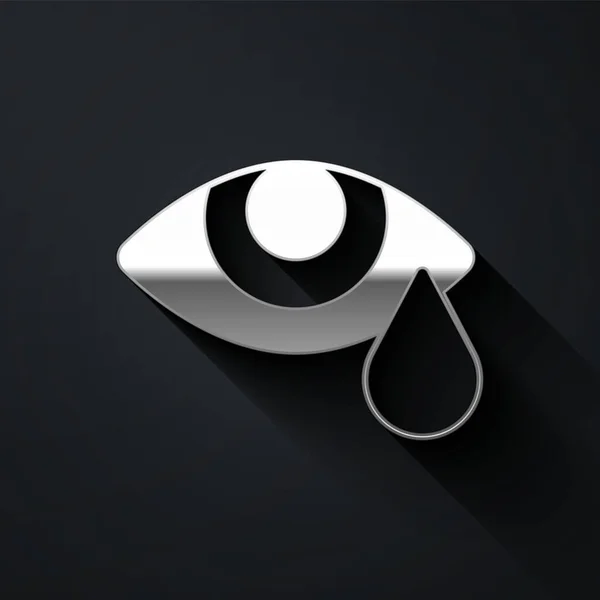 Silver Tear Cry Eye Icon Isolated Black Fone Длинный Стиль — стоковый вектор