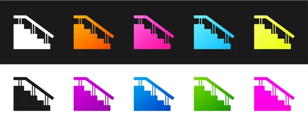 Set Skateboard Stairs Rail Icon Isolated Black White Background Vector — Stock Vector
