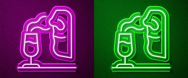 Gloeiende Neon Lijn Sommelier Pictogram Geïsoleerd Paarse Groene Achtergrond Wijn — Stockvector