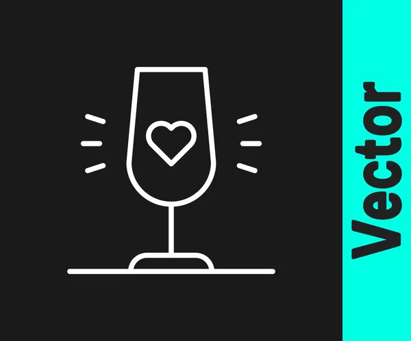 Weiße Linie Weinglas Symbol Isoliert Auf Schwarzem Hintergrund Weinglasschild Lieblingswein — Stockvektor