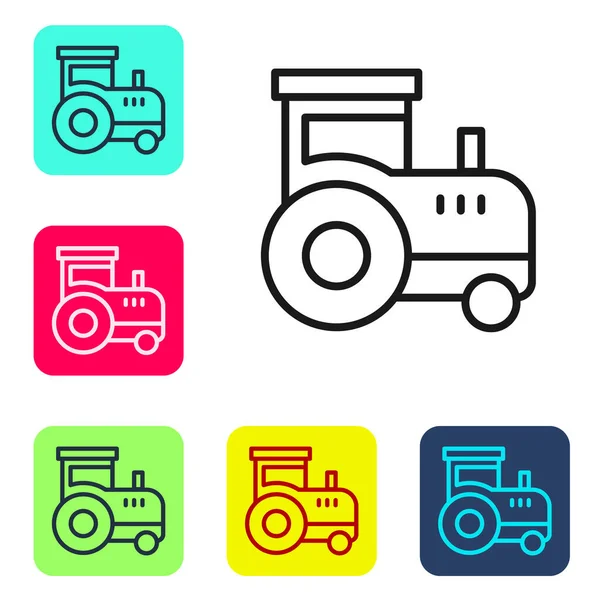 Black Line Tractor Icon Isolated White Background Set Icons Color — Stock Vector