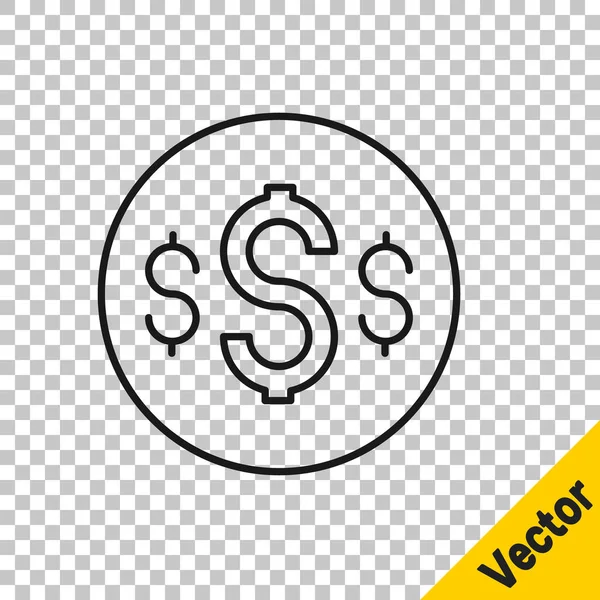 Linie Neagră Dollar Simbol Icon Izolat Fundal Transparent Bani Bani — Vector de stoc