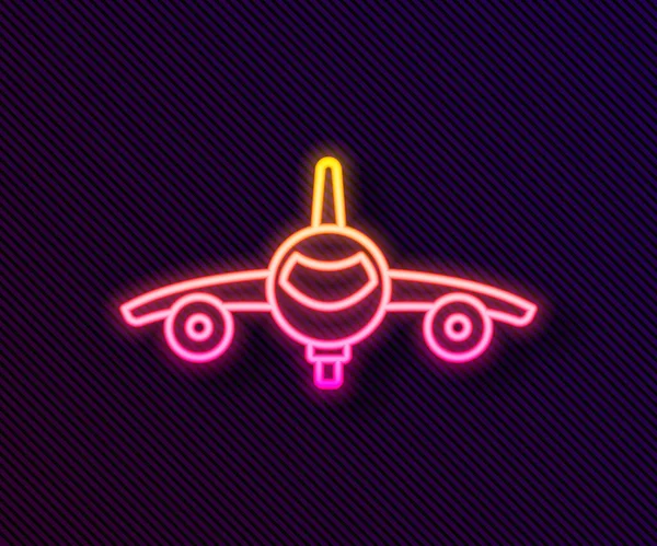 Glowing Neon Line Plane Icon Isolated Black Background Flying Airplane — Stock Vector