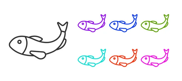 黑线干鱼图标孤立在白色背景 设置彩色图标 — 图库矢量图片