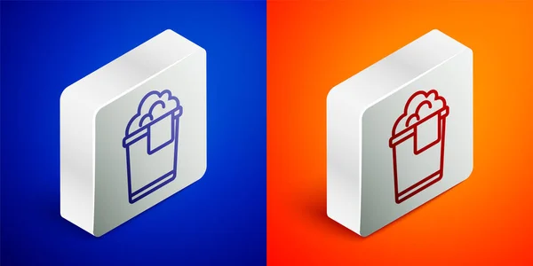 Isometric Line Bucket Foam Bubbles Icon Isolated Blue Orange Background — Stock Vector