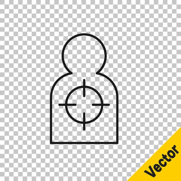 Black Line Human Target Sport Shooting Icon Isolated Transparent Background — Stock Vector