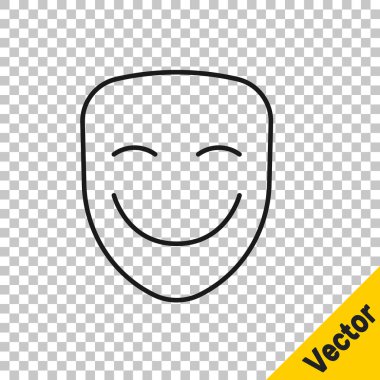 Siyah çizgi komedi teatral maske simgesi şeffaf arkaplanda izole edildi. Vektör