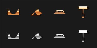 Kaykay parkı, raylı kaykay merdivenleri ve T alet ikonu. Vektör