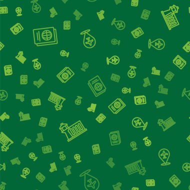 Pasaportu, havalimanı kontrol kulesini ve uçağı kusursuz bir şekilde ayarlayın. Vektör