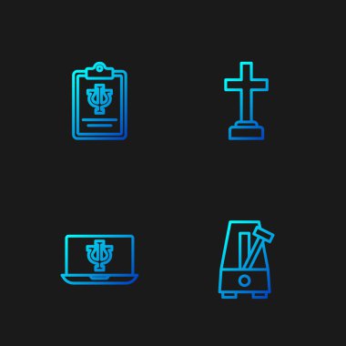 Metronome 'u sarkacıyla, psikologla, psikolojiyle, Psişik ve Graves' in cenaze üzüntüsüyle çevrimiçi ayarla. Renk simgeleri. Vektör