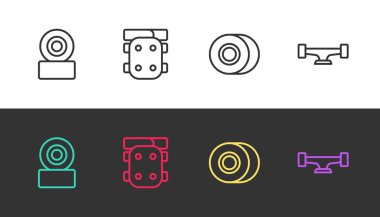 Çizgili kaykay tekerleği, dizlikler ve siyah beyaz. Vektör