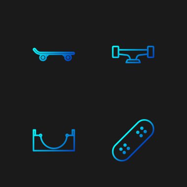 Çizgi, kaykay, park ve tekerlek ayarlayın. Renk simgeleri. Vektör