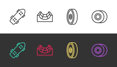 Çizgi, kaykay, park, bilye ve tekerlek siyah beyaz. Vektör