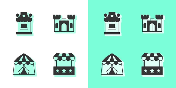 Set Ticket Box Office Circus Tent Castle Icon Vector — Stock Vector