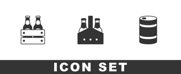 Set Pack Beer Bottles Metal Keg Icon Vector — Stock Vector