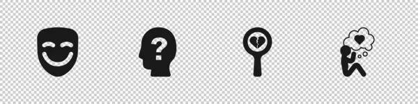 Сет Комедійна Театральна Маска Голова Знаком Питання Розбите Серце Розлучення — стоковий вектор