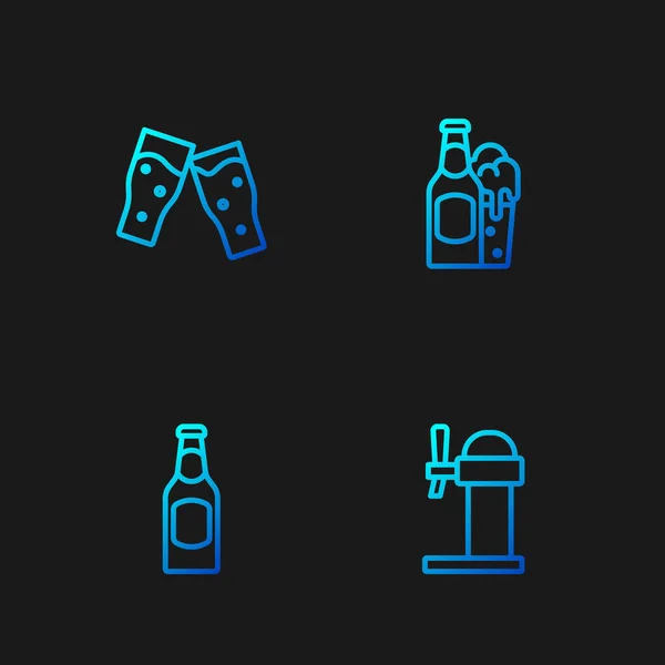 Set Linie Spender Bier Bierflasche Glas Und Glas Farbverlauf Symbole — Stockvektor
