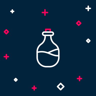 Eski bir şişe şarap ikonu mavi arka planda izole edilmiş. Renkli taslak konsepti. Vektör