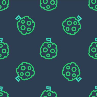 Bayrak simgesine sahip Line Moon mavi arkaplandaki kusursuz deseni izole etti. Vektör