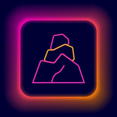 Parlayan neon çizgisi kaya taşları simgesi siyah arkaplanda izole edildi. Renkli taslak konsepti. Vektör