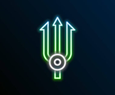 Parlayan neon hattı Neptune Trident simgesi siyah arkaplanda izole edildi. Renkli taslak konsepti. Vektör