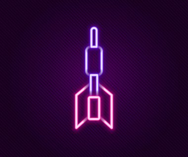 Parlayan neon çizgi ok simgesi siyah arkaplanda izole edildi. Renkli taslak konsepti. Vektör
