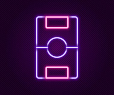 Parlayan neon hattı futbol masası simgesi siyah arkaplanda izole edildi. Hokey masası. Renkli taslak konsepti. Vektör