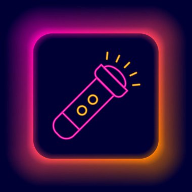 Parlayan neon hattı fener simgesi siyah arkaplanda izole edildi. Renkli taslak konsepti. Vektör