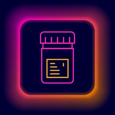 Parlayan neon hattı biyolojik olarak aktif katkı simgesi siyah arkaplanda izole edildi. Renkli taslak konsepti. Vektör