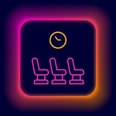 Parlayan neon hattı bekleme odası simgesi siyah arkaplanda izole edildi. Renkli taslak konsepti. Vektör