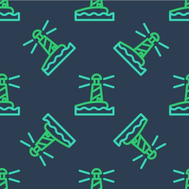 Line Lighthouse simgesi mavi arka planda kusursuz desen izole etti. Vektör