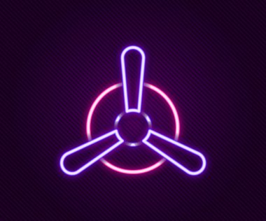 Parlayan neon hattı düzlem pervanesi simgesi siyah arkaplanda izole edildi. Klasik uçak pervanesi. Renkli taslak konsepti. Vektör