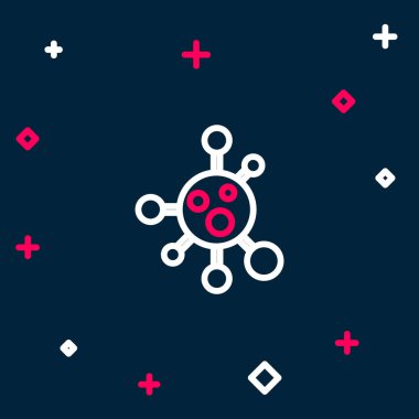 Molekül simgesi mavi arkaplanda izole edildi. Kimya moleküllerinin yapısı, fen öğretmenlerinin yenilikçi eğitim posteri. Renkli taslak konsepti. Vektör