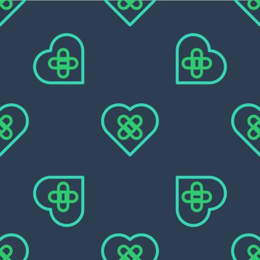 Kırık kalp ya da boşanma ikonu mavi arka planda izole edilmiş kusursuz desen. Parçalanmış ve kalbi yamalanmış. Aşk sembolü. Sevgililer Günü. Vektör