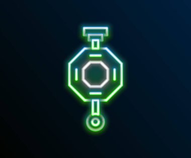 Parlayan neon hattı Çin kağıt fener ikonu siyah arka planda izole edildi. Renkli taslak konsepti. Vektör