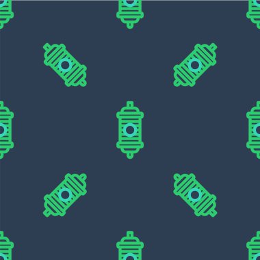 Çizgili Çin kağıt fener ikonu mavi arka planda kusursuz desen izole etti. Vektör