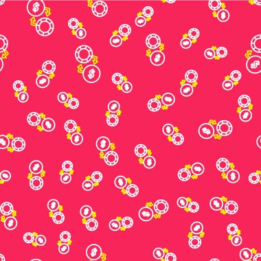 Line Casino çipleri dolar yığınları üzerinde değiş tokuş yapıyor. İkona kırmızı arka planda izole edilmiş kusursuz desen. Vektör