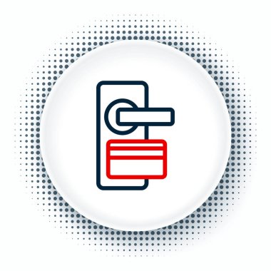 Beyaz arkaplanda izole edilmiş ikonu açmak için kablosuz teknolojiye sahip çizgi dijital kapı kilidi. Kapı kolu tabelası. Güvenlik akıllı ev. Renkli taslak konsepti. Vektör