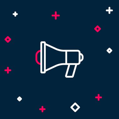 Hat Megafonu simgesi mavi arkaplanda izole edildi. Sözcü işareti. Renkli taslak konsepti. Vektör