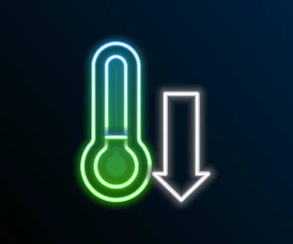 Gloeiende Neon Lijn Meteorologie Thermometer Meten Pictogram Geïsoleerd Zwarte Achtergrond — Stockvector