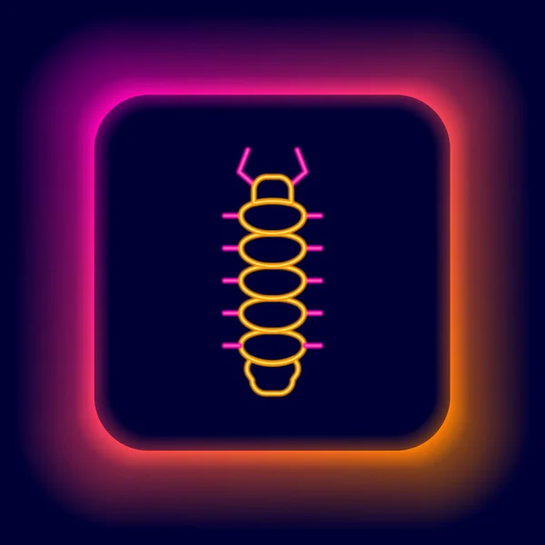 Glödande Neon Linje Centipede Insekt Ikon Isolerad Svart Bakgrund Färgstarkt — Stock vektor