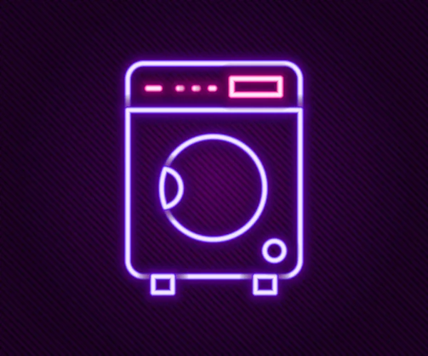 Leuchtende Leuchtschrift Washer Symbol Isoliert Auf Schwarzem Hintergrund Waschmaschinensymbol Kleiderwaschmaschine — Stockvektor