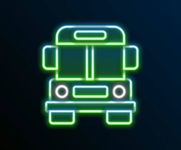 黒の背景に孤立したネオンラインスクールバスのアイコンを光る 公共交通機関のシンボル カラフルなアウトラインコンセプト ベクトル — ストックベクタ