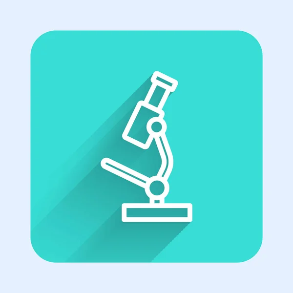 Bílá Čára Ikona Mikroskopu Izolovaná Dlouhým Stínem Chemie Farmaceutický Nástroj — Stockový vektor
